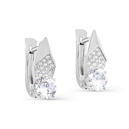 Серьги с английским замком из серебра с фианитами