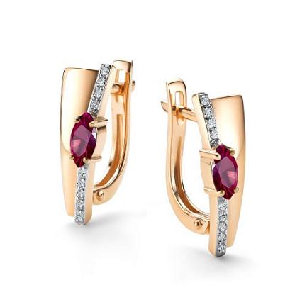 Серьги с английским замком из красного золота с бриллиантами