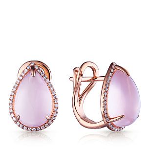 Серьги с английским замком из красного золота с кварцем