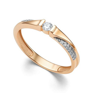 Кольцо из красного золота с бриллиантом