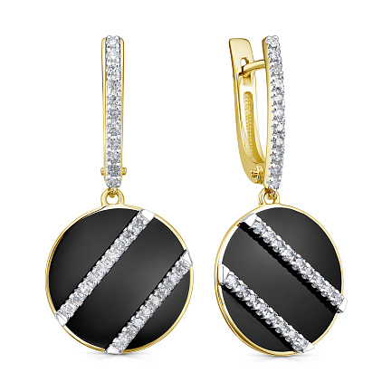 Серьги с английским замком из желтого золота с бриллиантами