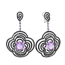 Серьги из белого золота с аметистами, сапфирами