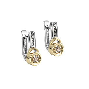 Серьги с английским замком из белого золота с бриллиантом