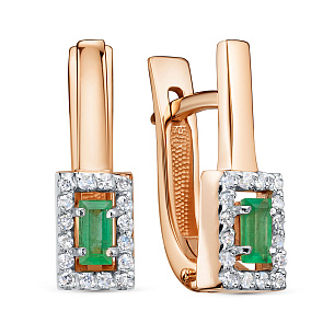 Серьги с английским замком из красного золота с изумрудом