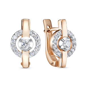 Серьги с английским замком из красного золота с бриллиантом