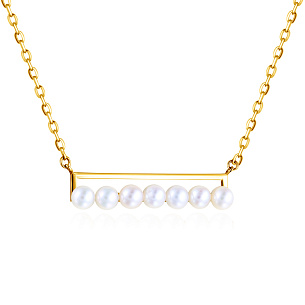 Колье из желтого золота с жемчугом, плетение якорное