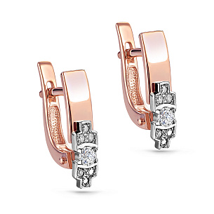 Серьги с английским замком из красного золота с бриллиантом