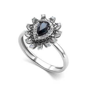 Кольцо из белого золота с бриллиантами, сапфиром