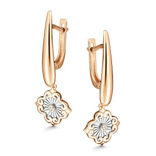 Серьги с английским замком из красного золота с бриллиантом