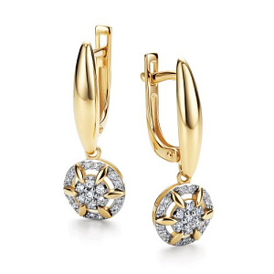 Серьги с английским замком из желтого золота с бриллиантами