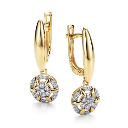 Серьги с английским замком из желтого золота с бриллиантами