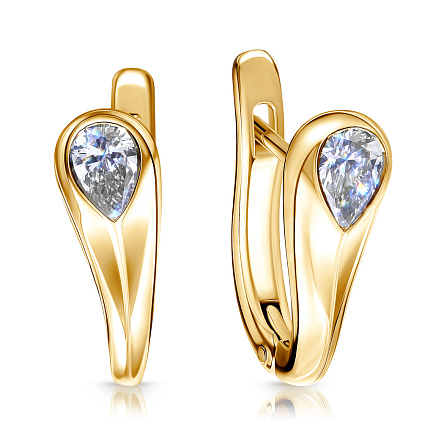 Серьги с английским замком из желтого золота с бриллиантами