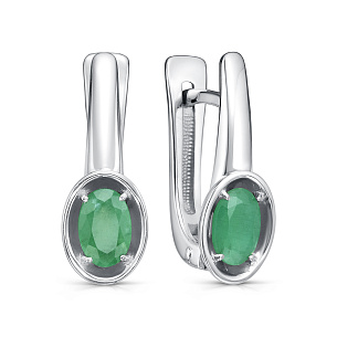 Серьги с английским замком из серебра с изумрудом