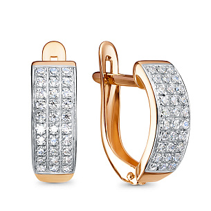 Серьги с английским замком из красного золота с фианитом