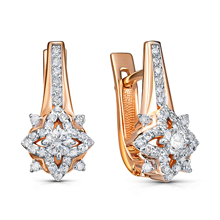 Серьги с английским замком из красного золота с бриллиантами