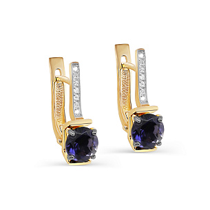 Серьги с английским замком из желтого золота с бриллиантом