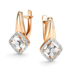 Серьги с английским замком из красного золота с бриллиантами