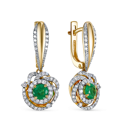 Серьги с английским замком из желтого золота с бриллиантами