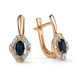 Серьги с английским замком из красного золота с бриллиантом