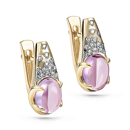 Серьги с английским замком из желтого золота с бриллиантами