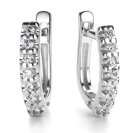 Серьги с английским замком из белого золота с бриллиантами