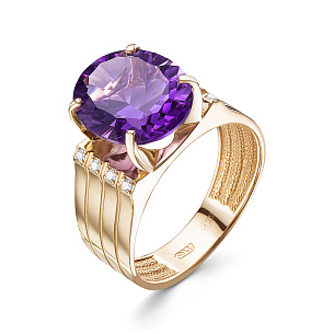 Кольцо из красного золота с аметистом, бриллиантами