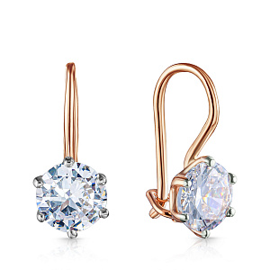 Серьги с французским замком из красного золота с фианитом