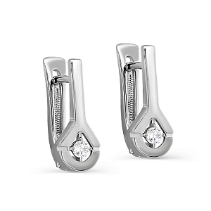 Серьги с английским замком из серебра с фианитами