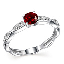 Кольцо из серебра с гранатом, фианитами