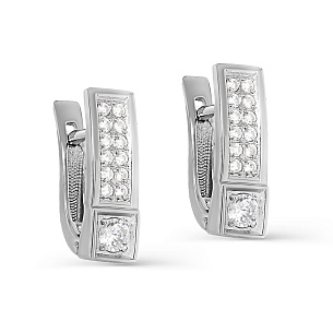 Серьги с английским замком из серебра с фианитом