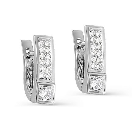 Серьги с английским замком из серебра с фианитами