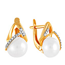 Серьги с английским замком из красного золота с жемчугом