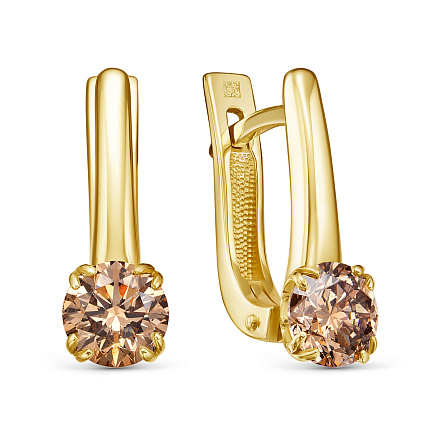 Серьги с английским замком из желтого золота с бриллиантами