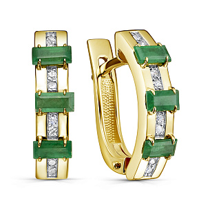 Серьги с английским замком из желтого золота с изумрудом