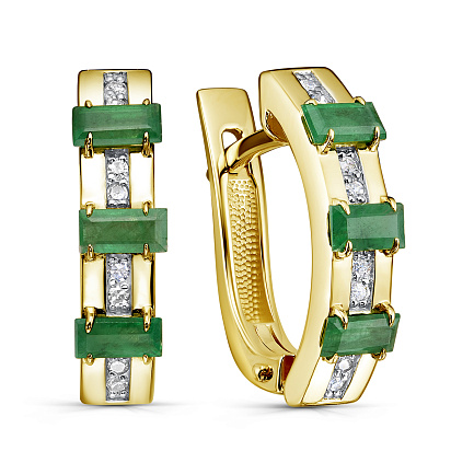 Серьги с английским замком из желтого золота с бриллиантами