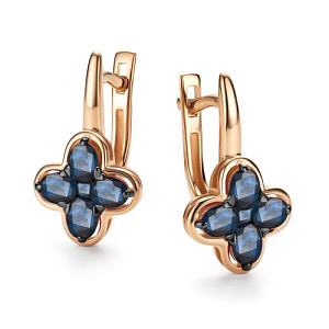 Серьги с английским замком из красного золота с сапфирами