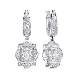 Серьги с английским замком из серебра с бриллиантами