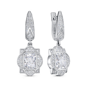 Серьги с английским замком из серебра с бриллиантом