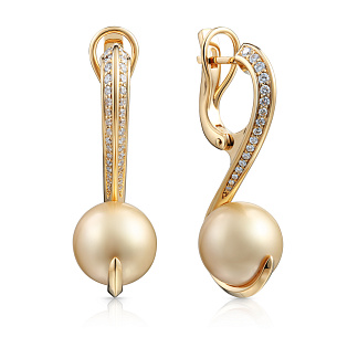 Серьги из желтого золота с жемчугом, бриллиантами