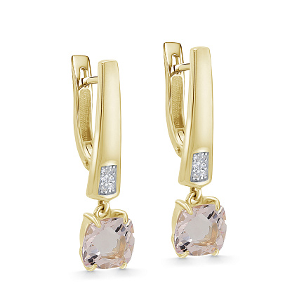 Серьги с английским замком из желтого золота с бриллиантами