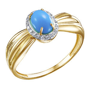 Кольцо из желтого золота с бриллиантами, бирюзой
