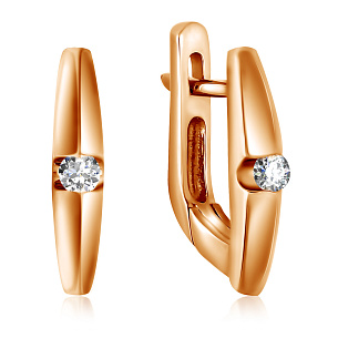 Серьги с английским замком из красного золота с бриллиантом