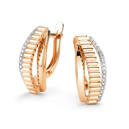 Серьги с английским замком из красного золота с бриллиантами