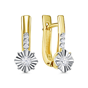 Серьги с английским замком из желтого золота с бриллиантом