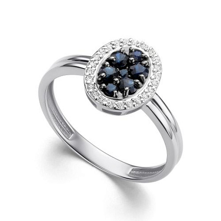 Кольцо из белого золота с бриллиантами, сапфиром
