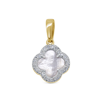 Подвеска из желтого золота с бриллиантами, перламутром