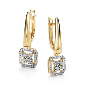 Серьги с английским замком из желтого золота с бриллиантами