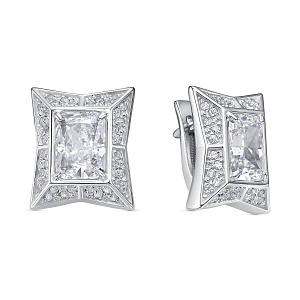 Серьги с английским замком из серебра с бриллиантами