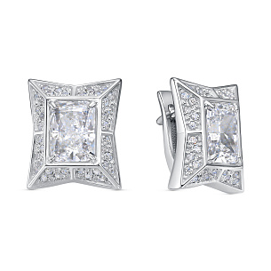 Серьги с английским замком из серебра с бриллиантом