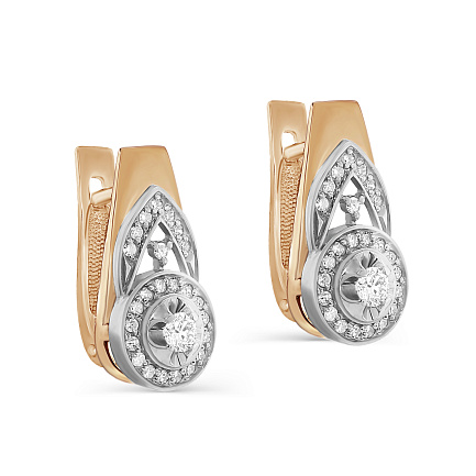 Серьги с английским замком из красного золота с бриллиантами